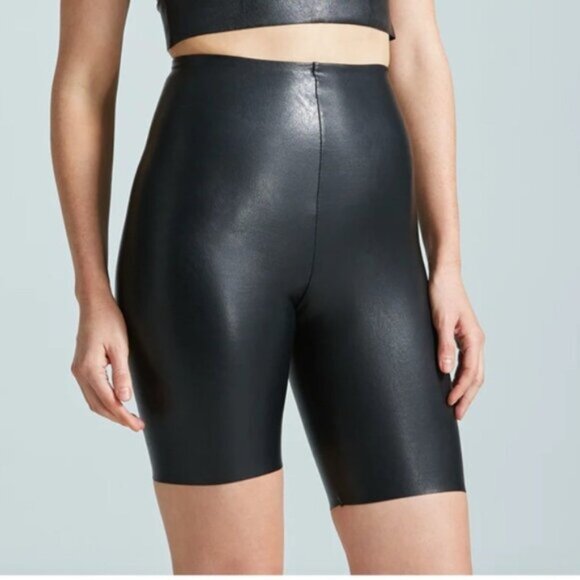 NWT Commando Women's Black Faux Leather Biker Shorts Size Small